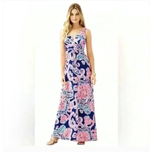 Lilly Pulitzer Dresses & Skirts - Lilly Pulitzer Women Sloane Maxi Dress L Pop Up For The Halibut Sleevele…